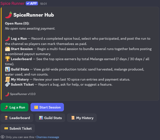 SpiceRunner Hub menu